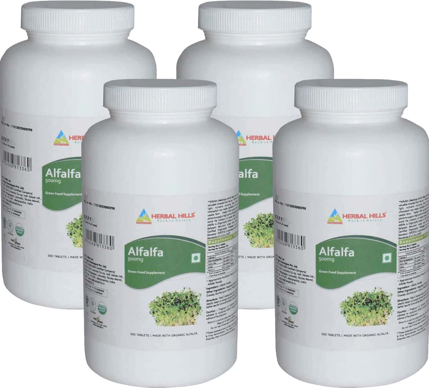 Herbal Hills Alfalfa - 500 Tablets Super Saver - Pack Of 4