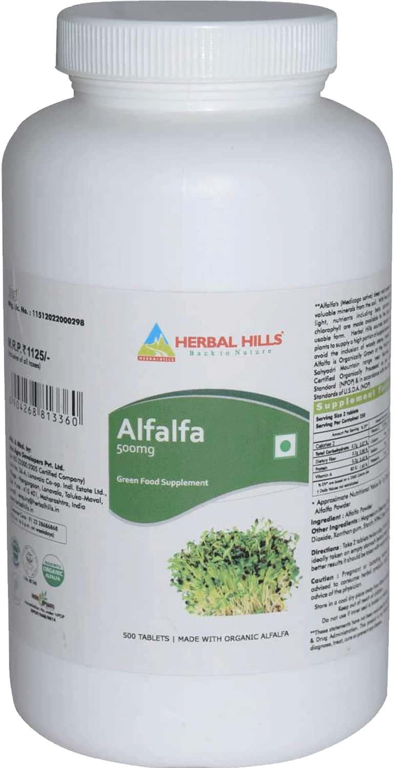 Buy HERBAL HILLS ALFALFA 500 TABLETS SUPER SAVER PACK OF 4 Online