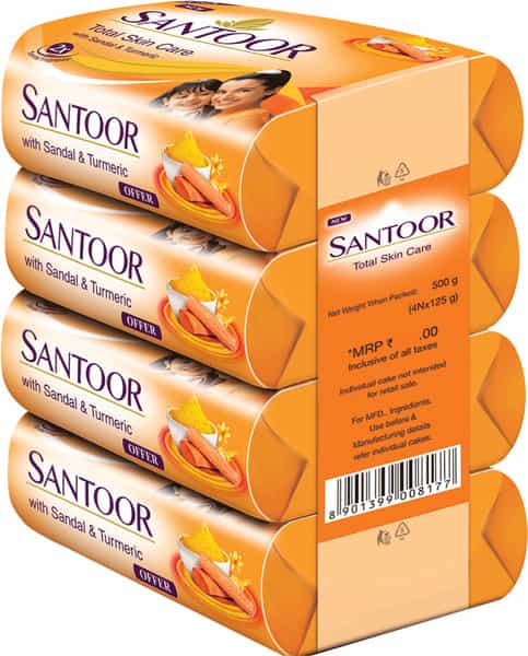 Santoor Sandal And Turmeric Soap (Pack Of 4 Soaps 125G Each)