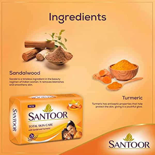 Santoor Sandal And Turmeric Soap (Pack Of 4 Soaps 125G Each)