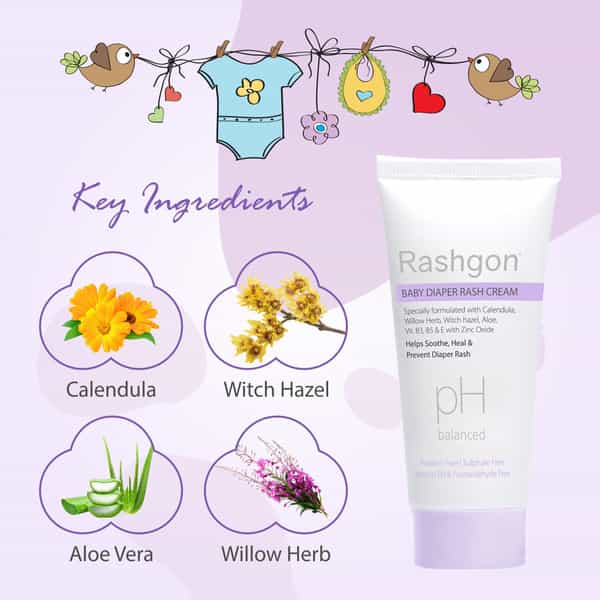 Rashgon Baby Diaper Rash Cream 50 Gm | With Calendula & Witch Hazel (Pack Of 2)