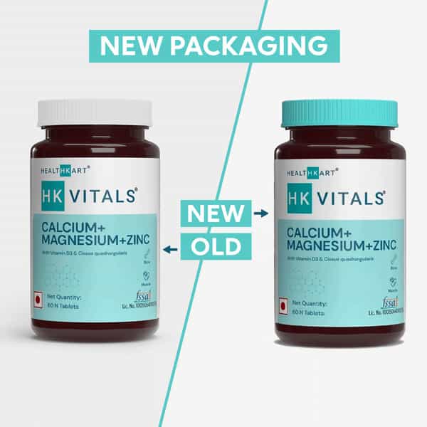 Hk Vitals Calcium Magnesium & Zinc (60 Tablets) | With Vitamin D3 | Calcium Supplement