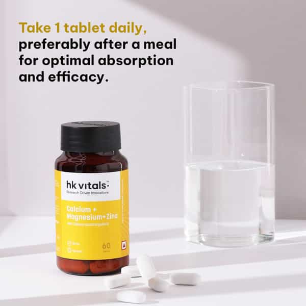 Hk Vitals Calcium Magnesium & Zinc (60 Tablets) | With Vitamin D3 | Calcium Supplement