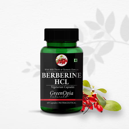 Greenopia Berberine Hcl With Milk Thistle & Turmeric Extracts | 60 Vegetarian Capsules