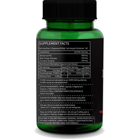 Greenopia Berberine Hcl With Milk Thistle & Turmeric Extracts | 60 Vegetarian Capsules