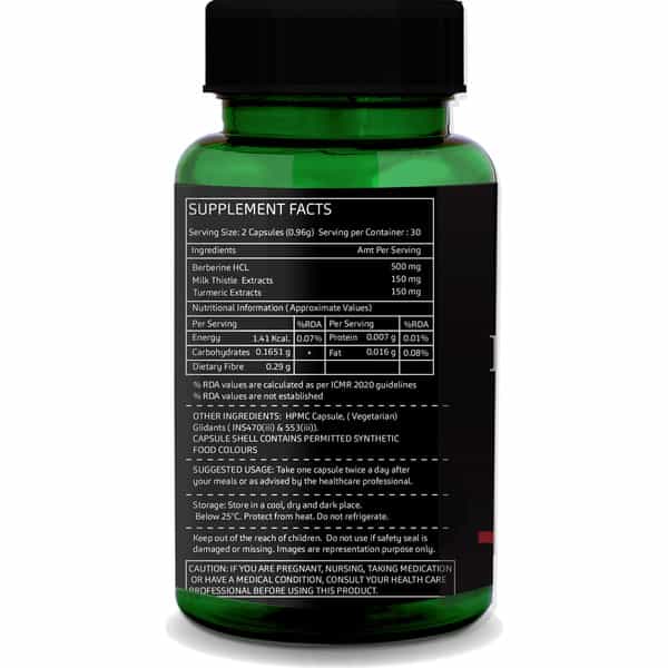 Greenopia Berberine Hcl With Milk Thistle & Turmeric Extracts | 60 Vegetarian Capsules