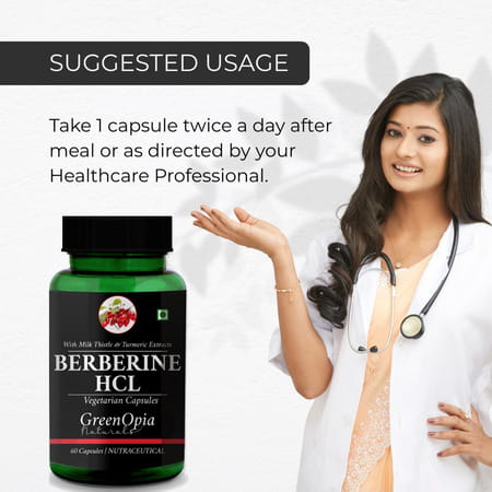 Greenopia Berberine Hcl With Milk Thistle & Turmeric Extracts | 60 Vegetarian Capsules
