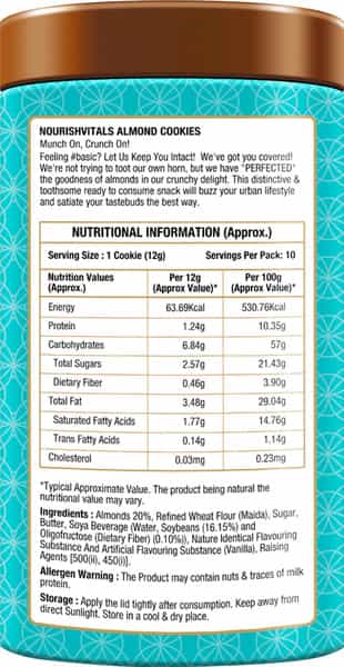 Nourishvitals Almond Cookies Heavenly Bites Source Of Protein Genius Snack 120G X Pack Of 2