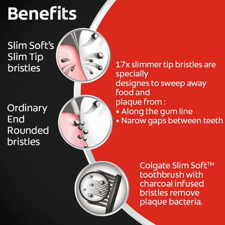 Colgate Slimsoft Charcoal Soft Black Bristles Manual Toothbrush For Adults | 8 Pcs (Buy4 Get 4)