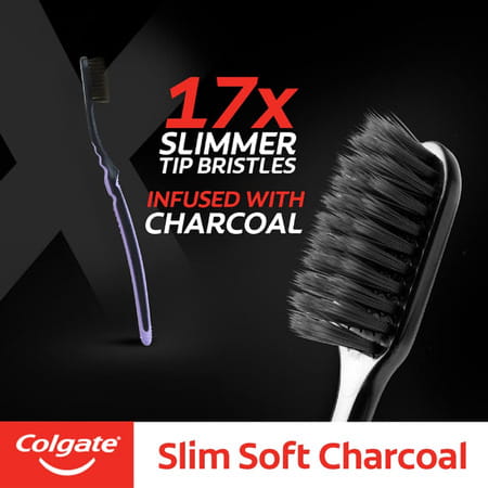 Colgate Slimsoft Charcoal Soft Black Bristles Manual Toothbrush For Adults | 8 Pcs (Buy4 Get 4)