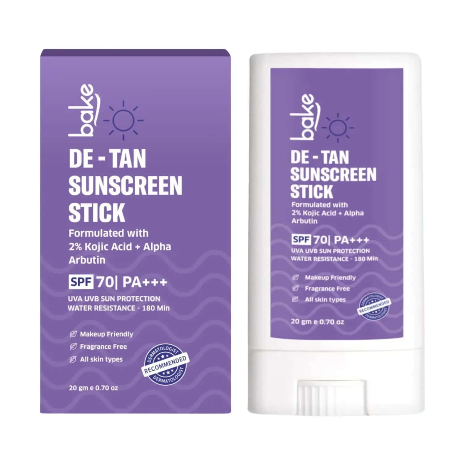 Bake De-tan Sunscreen Stick Spf 70 Pa++++ With Kojic & Arbutin (20g)