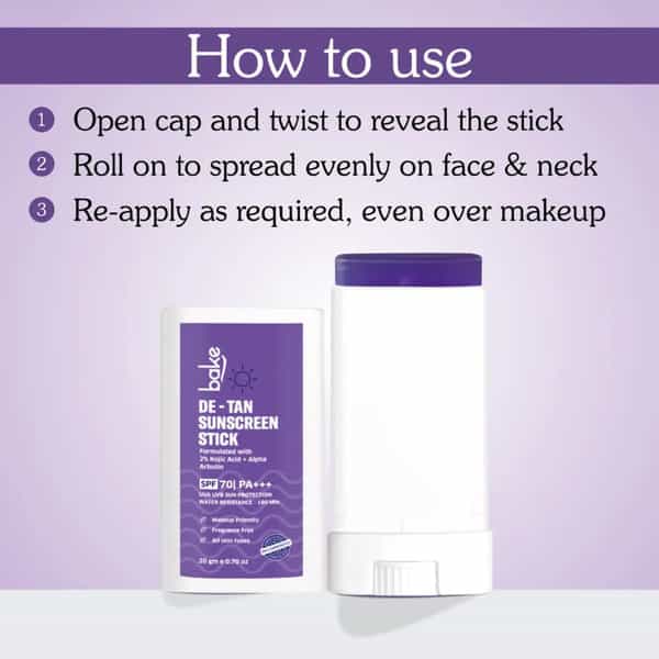 Bake De-Tan Sunscreen Stick Spf 70 Pa++++ With Kojic & Arbutin (20G)