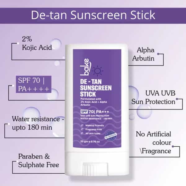 Bake De-Tan Sunscreen Stick Spf 70 Pa++++ With Kojic & Arbutin (20G)