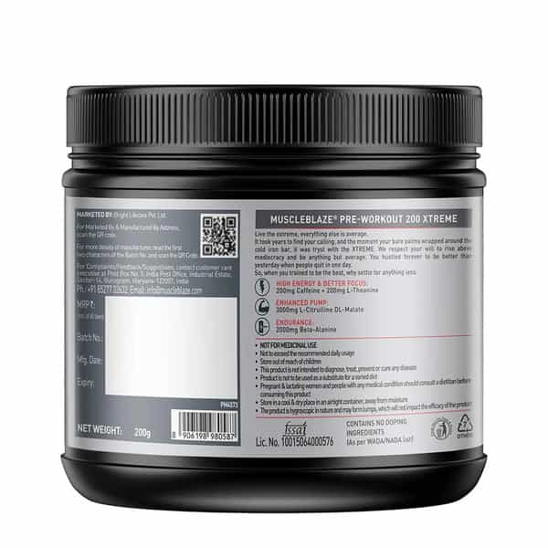 Muscleblaze Pre Workout 200 Xtreme (Tangy Orange | 30 Servings | 200G)