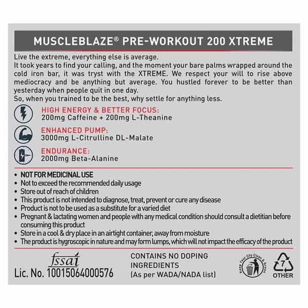 Muscleblaze Pre Workout 200 Xtreme (Tangy Orange | 30 Servings | 200G)