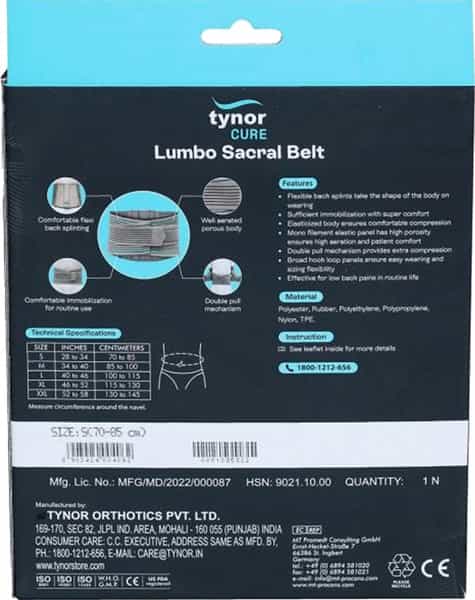 Tynor Cure Lumbo Sacral Belt Small (70-85Cm) 1N