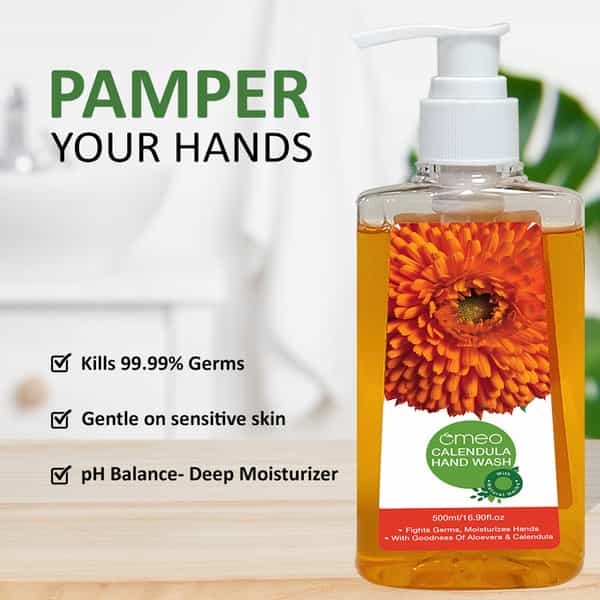 Omeo Calendula Liquid Hand Wash Pump With Dispenser Bottle - 500Ml