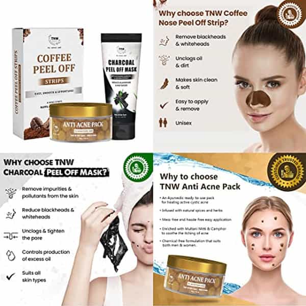 Tnw The Natural Wash Combo With Charcoal Peel Off Mask | Anti Acne Pack & Coffee Peel