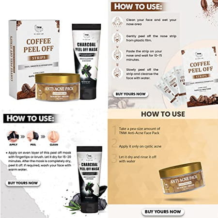 Tnw-The Natural Wash Combo With Charcoal Peel Off Mask | Anti Acne Pack & Coffee Peel