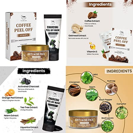 Tnw-The Natural Wash Combo With Charcoal Peel Off Mask | Anti Acne Pack & Coffee Peel