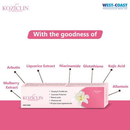 West-Coast Koziclin Skin Lightening Cream With Kojic Acid & Glutathione (15 G)