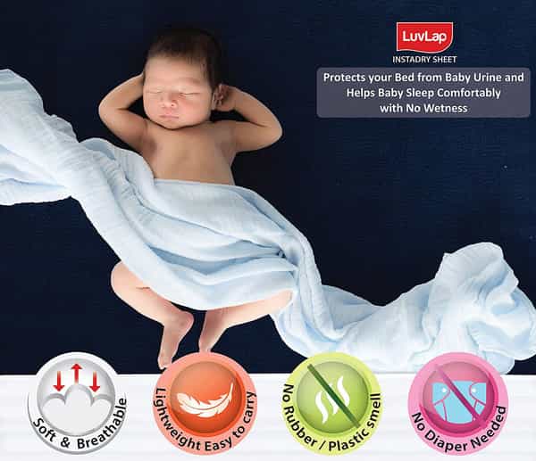 Luvlap Instadry Extra Absorbent Dry Sheet Bed Protector Navy Blue 0M Medium 70X100cm