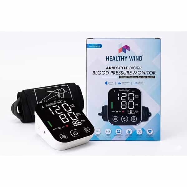 Healthy Wind Rechargeable Blood Pressure Monitor | Adjustable Arm Cuff | Comfortable Fit