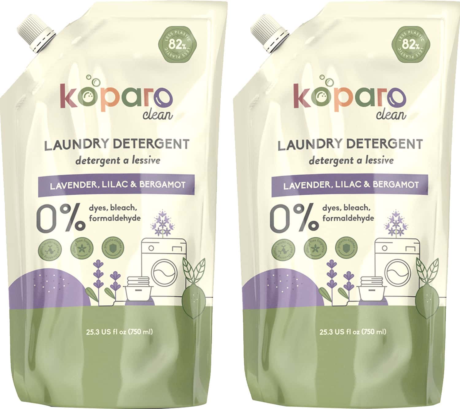 Koparo Laundry Liquid - Lavender - Natural & Non Toxic - Tough On Stains - Refill Pack - 750 Ml X 2