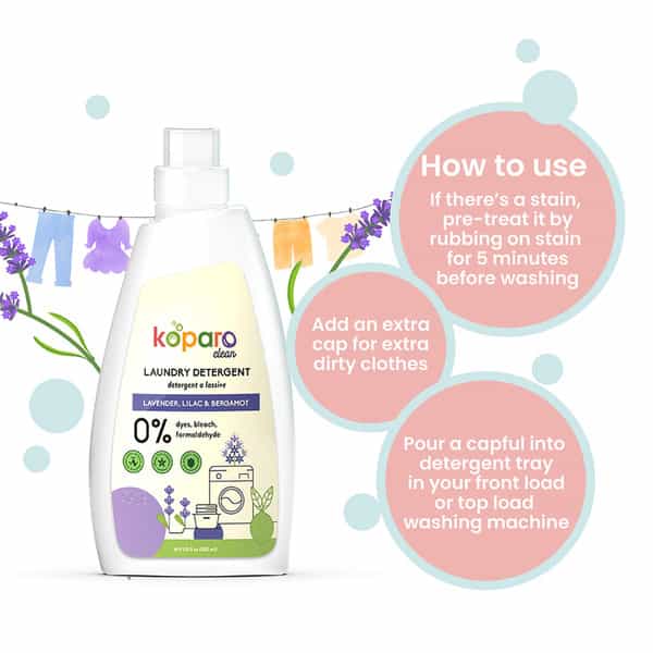 Koparo Laundry Liquid - Lavender - Natural & Non Toxic - Tough On Stains - Refill Pack - 750 Ml X 2