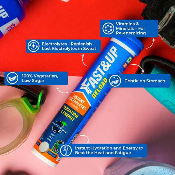 Fast&Up Reload (35 Litres) Low Sugar Energy Drink - 140 Effervescent Tablets - Blueberry Flavour