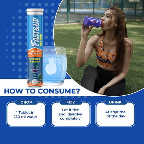 Fast&Up Reload (35 Litres) Low Sugar Energy Drink - 140 Effervescent Tablets - Blueberry Flavour