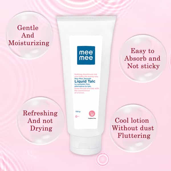 Meemee Baby Liquid Talc Fresh Paraben Free | Fruit Extracts/Infant Velvety Soft Skin (150 G)