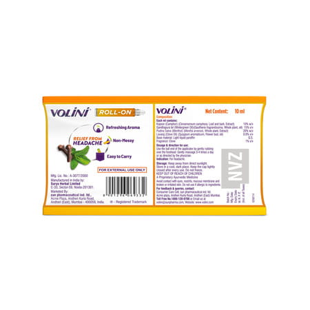 Volini Roll-on | For Headache Relief | With Clove & Mint | 10 Ml