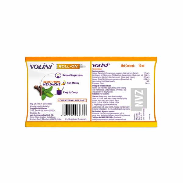 Volini Roll-On | For Headache Relief | With Clove & Mint | 10 Ml