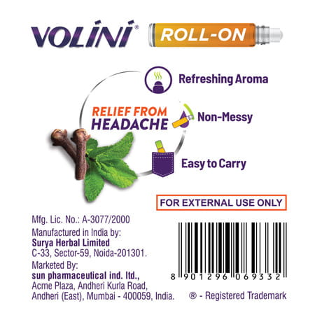 Volini Roll-On | For Headache Relief | With Clove & Mint | 10 Ml