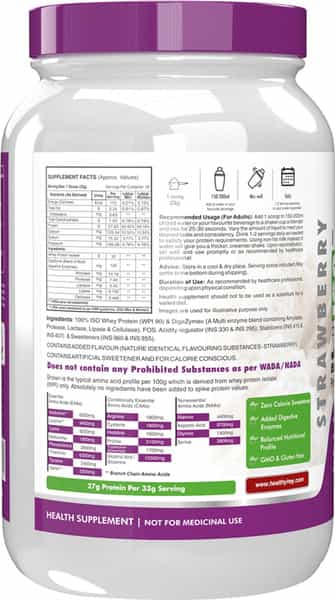 Healthyhey Sports Iso Real 90% Whey Protein Strawberry Flavoured - 1 Kg