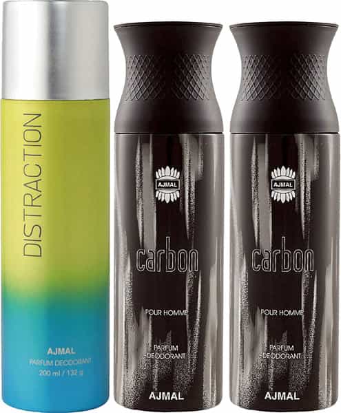 Ajmal 1 Distraction For Unisex & 2 Carbon For Men Deodorants Each 200Ml Combo Pack Of 3