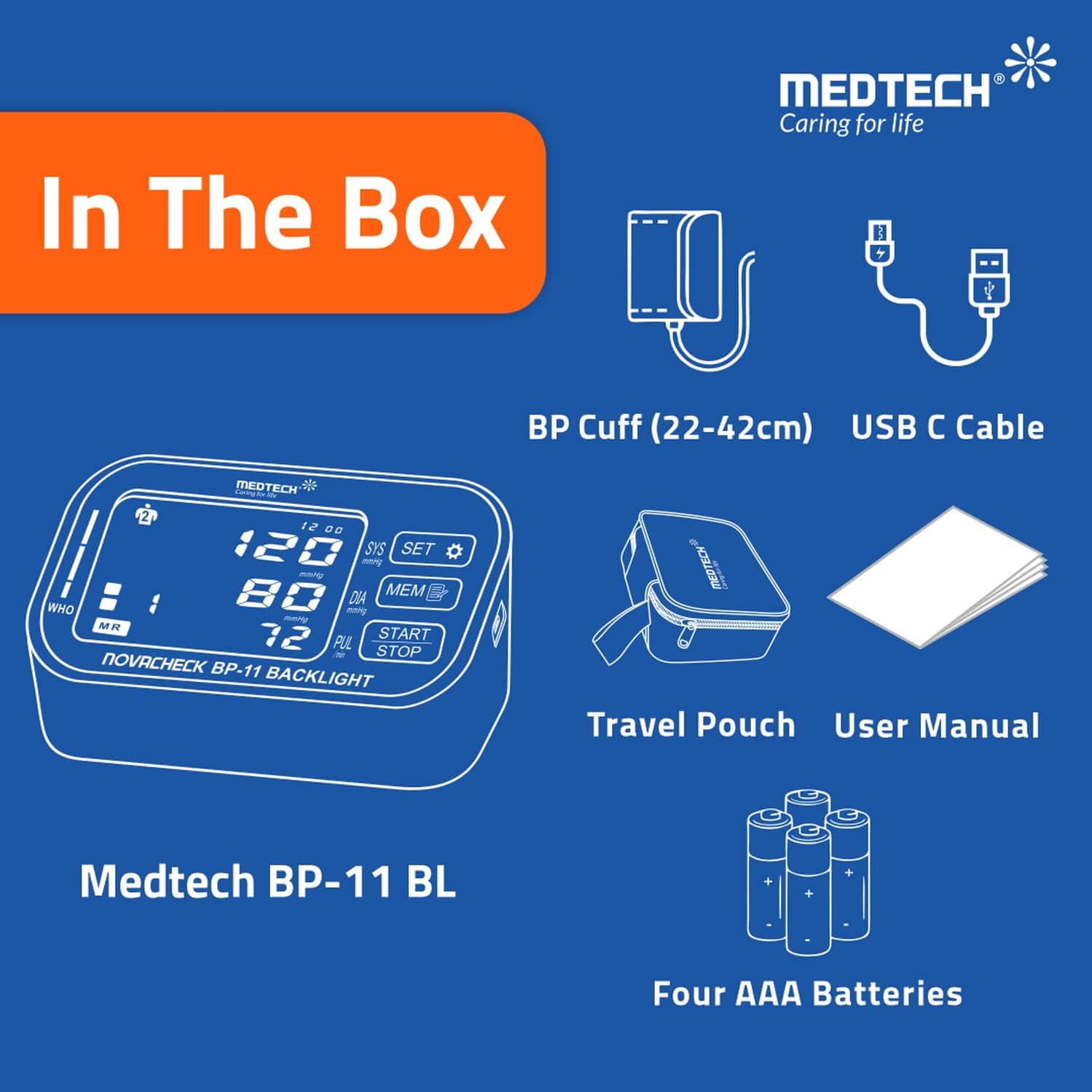 Buy MEDTECH BLOOD PRESSURE MONITOR BP11 WITH BACKLIGHT Online & Get