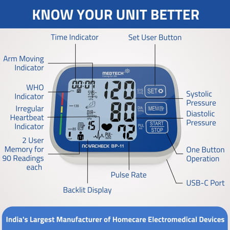 Medtech Bp11bl Fully Automatic Portable Digital Blood Pressure Monitor With Smart Mdd Technology