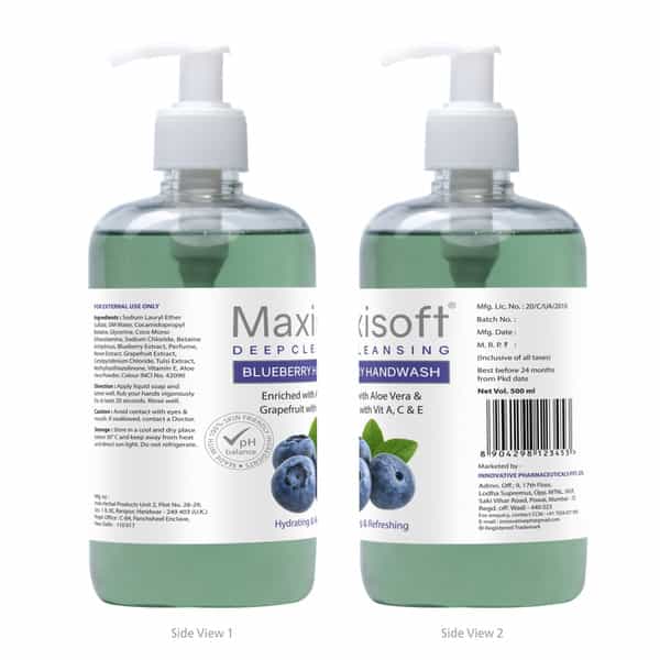 Maxisoft Deep Cleansing Blueberry | Hydrating & Refreshing | Handwash | Bottle | 500 Ml | Pack Of 2