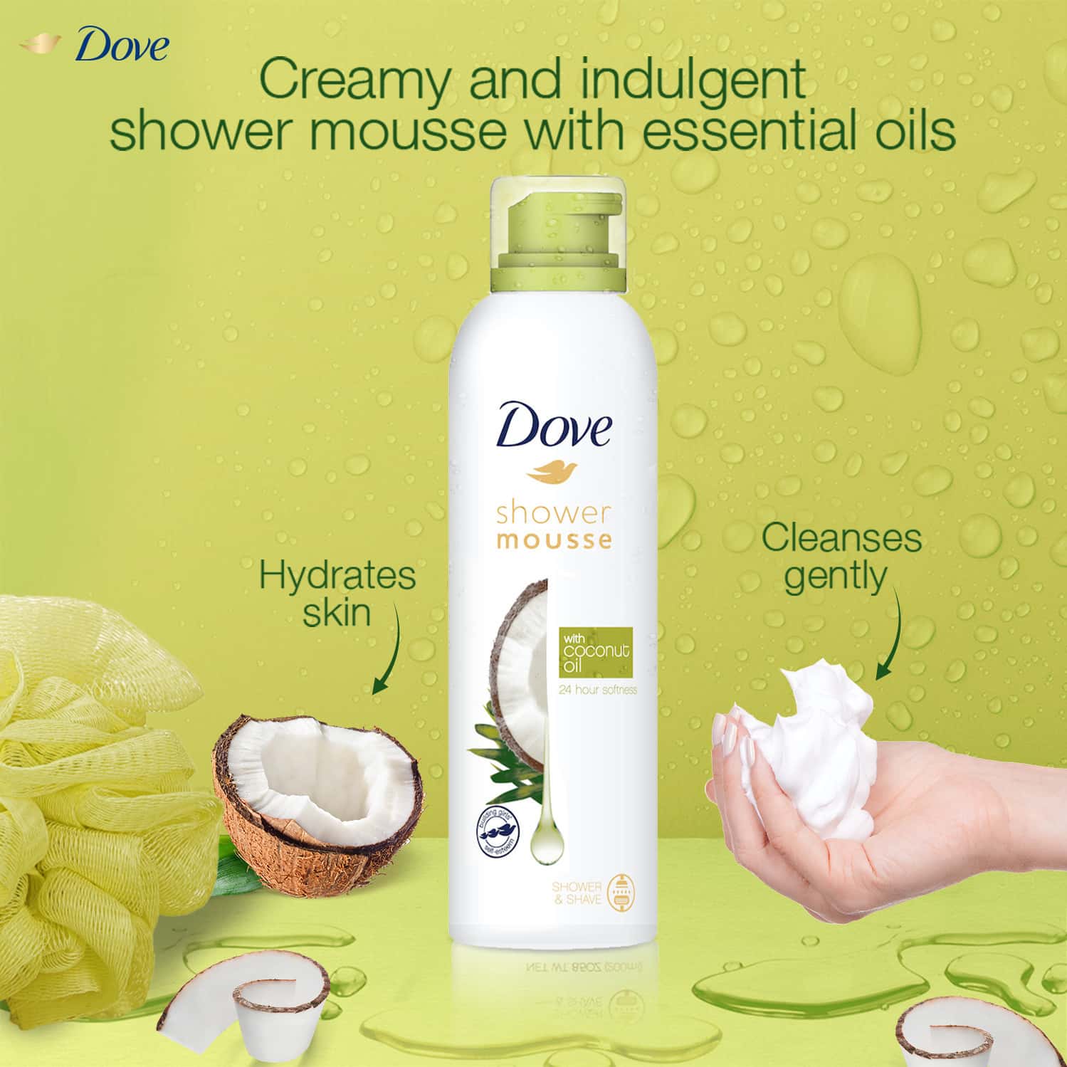 Buy DOVE SHOWER MOUSSE WITH COCONUT OIL,24 HOUR SOFTNESS, SULPHATE FREE