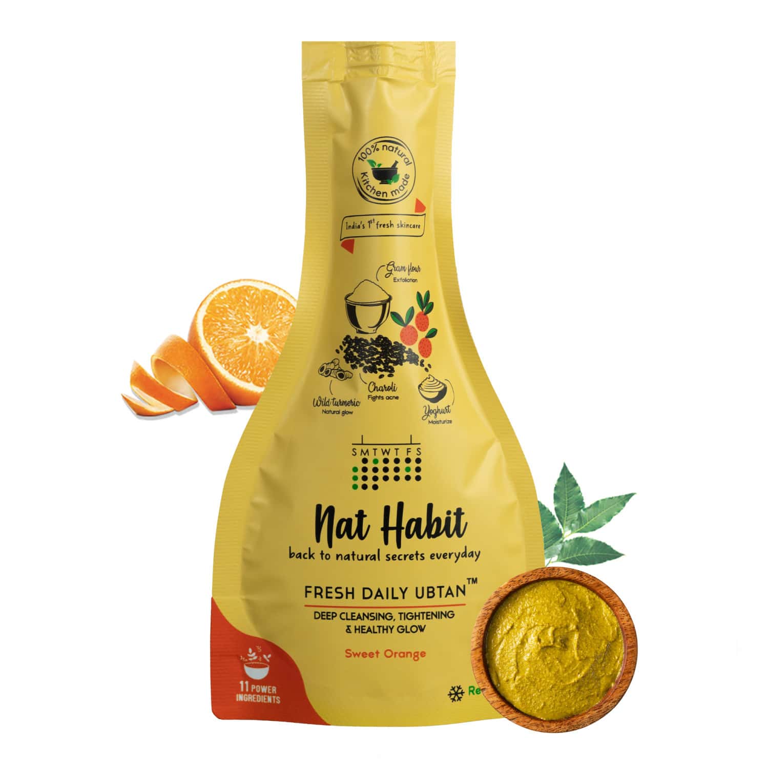 Nat Habit Fresh Sweet Orange Ubtan & Face Pack For Glowing Radiance | Detan | All Skin Types | 40g