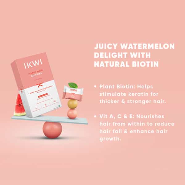 Ikwi Happy Hair Gummies With Plant Based Biotin & Vitamin A C E