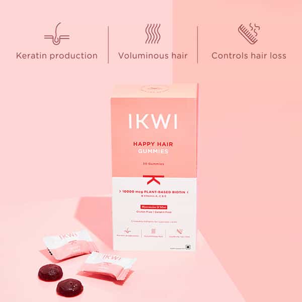 Ikwi Happy Hair Gummies With Plant Based Biotin & Vitamin A C E