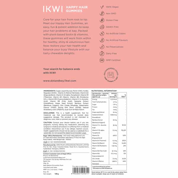 Ikwi Happy Hair Gummies With Plant Based Biotin & Vitamin A C E