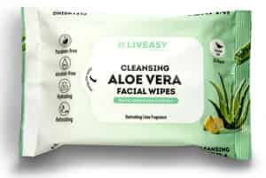 Liveasy Aloe Vera Facial Wipes - Pack Of 20 - Refreshing Lemon Flavour Cleansing Wipes