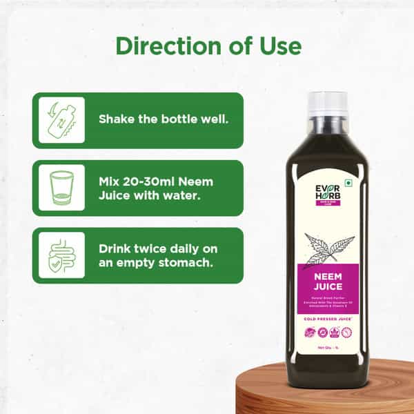 Everherb Neem Juice - Immunity Booster - Hair & Skin Detoxifier - 1L Bottle (By Pharmeasy)
