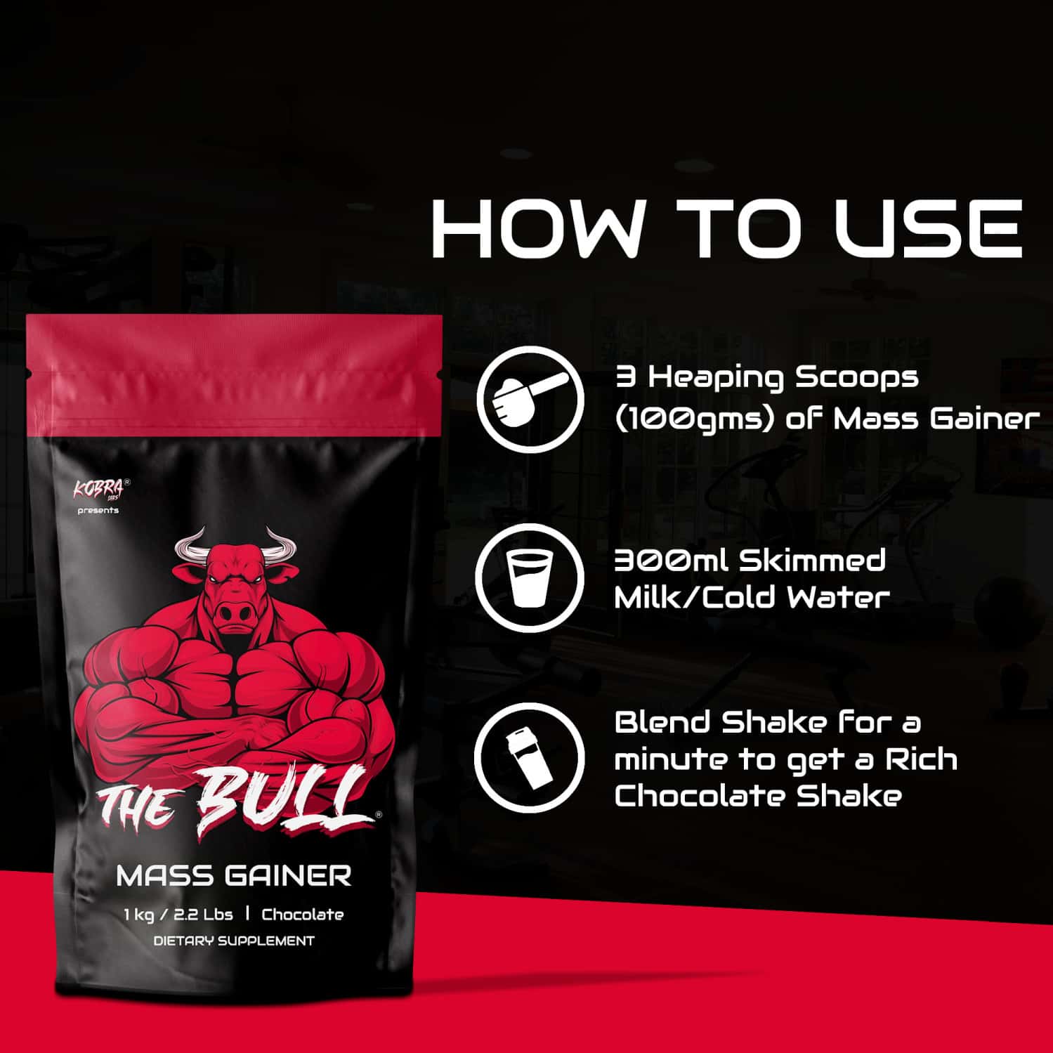 Buy KOBRA LABS THE BULL MASS GAINER POWDER WEIGHT GAINER WITH HIGH