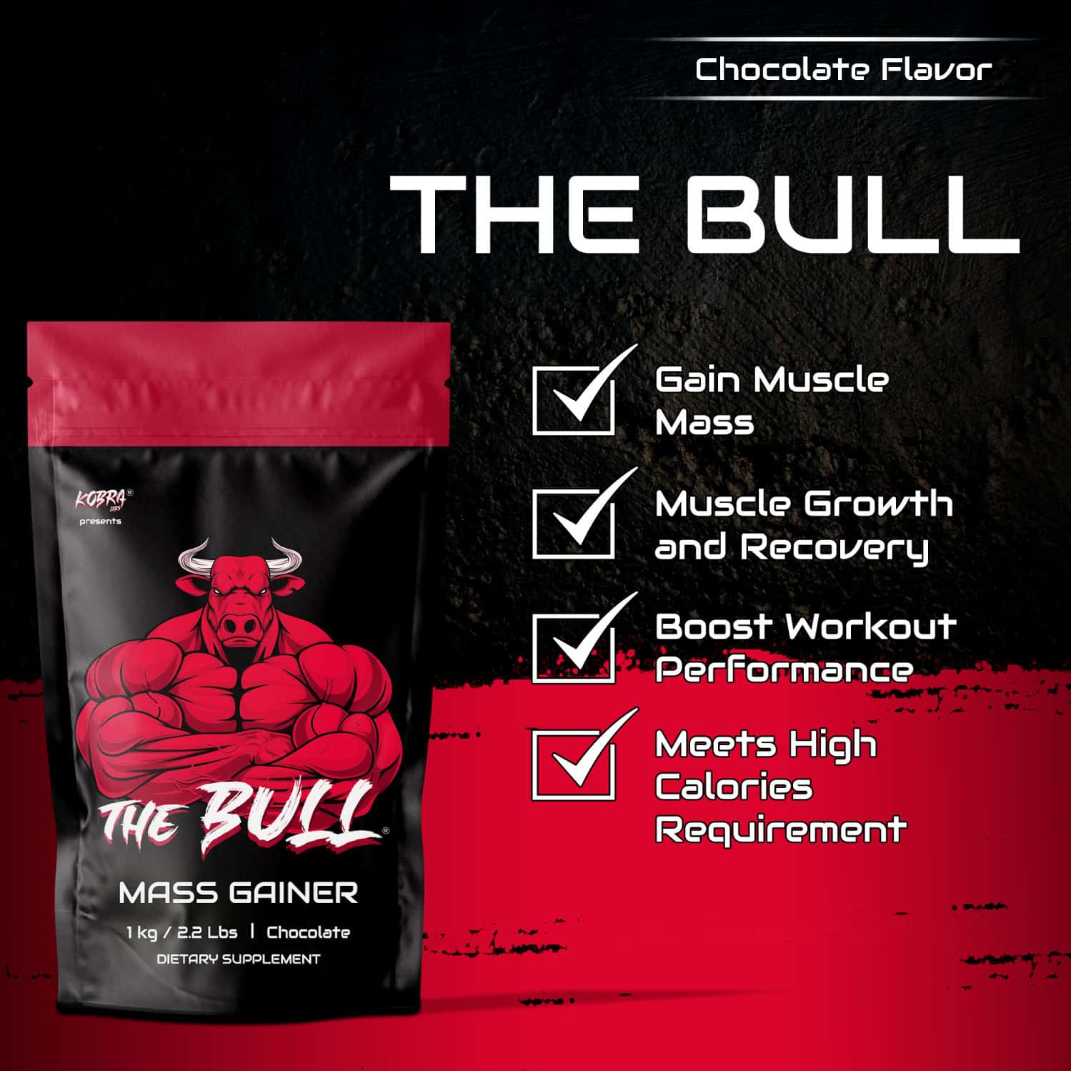 Buy KOBRA LABS THE BULL MASS GAINER POWDER WEIGHT GAINER WITH HIGH
