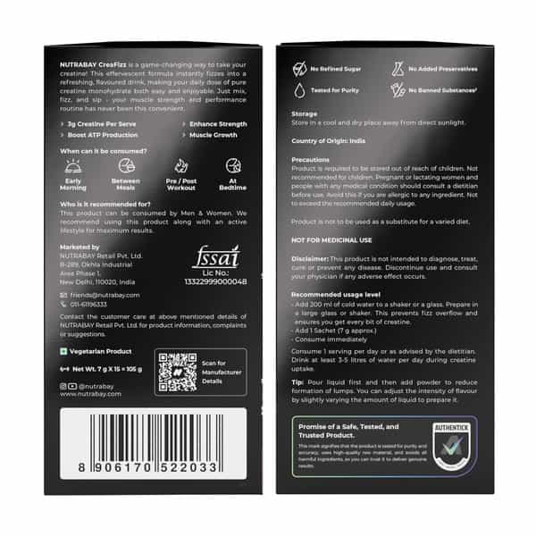 Nutrabay Creafizz Effervescent Powder | Rapid Absorption | Cola Flavour| 15 Sachets (105G)